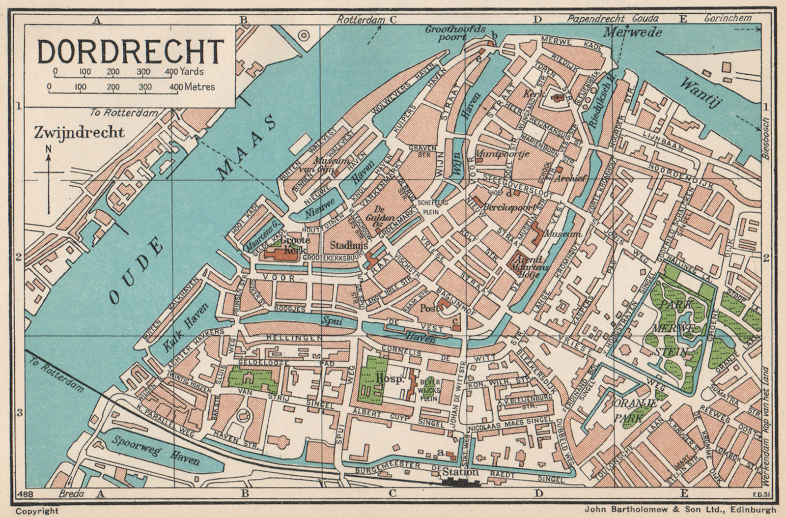 DORDRECHT. Vintage town city map plan. Netherlands 1933 old vintage chart